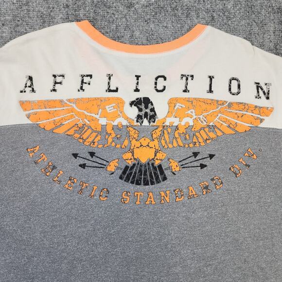 Affliction Shirt Mens 2XL Gray Orange Short Sleeve Tee Live Fast Eagle USA Made - Picture 11 of 14